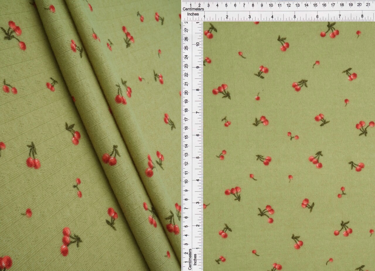 1 Yard Cotton Style Stretch Cherry Pointelle Print Fabric 61/63 Inches Wide